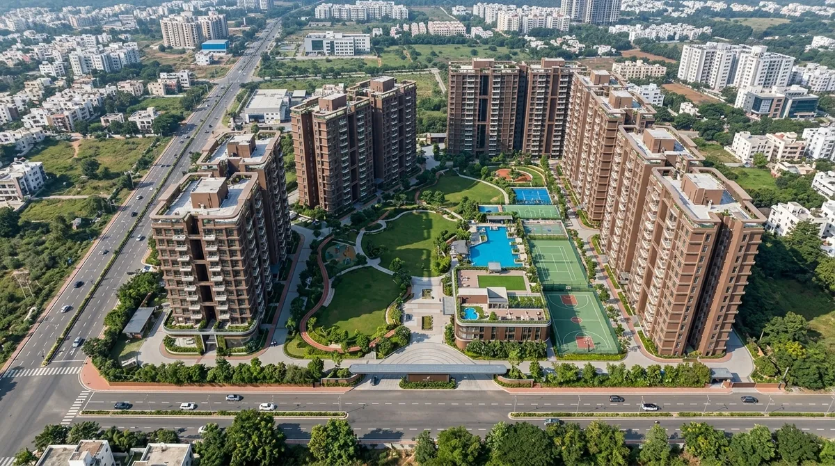 Aerial view of Purva Hennur 51 site at Hennur Main Road, North Bangalore