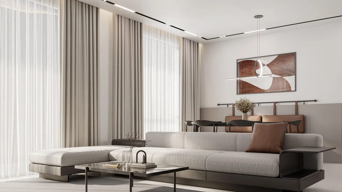 Interior living room render at Purva Hennur 51