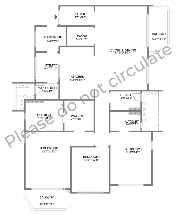 3 BHK + Staff floor plan reference at Purva Hennur 51 - 2,400 sq ft